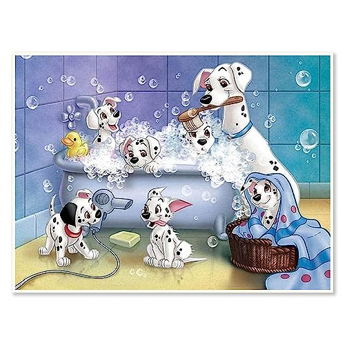 DCIDBEI 40x30CM DIY Diamant-Stickerei Runde, Diamant Painting Dalmatiner im Badezimmer, 5D Diamond Painting Familie Hund für Kinder, Mosaik Kreatives Handwerk Zimmer Büro Dekoration von DCIDBEI