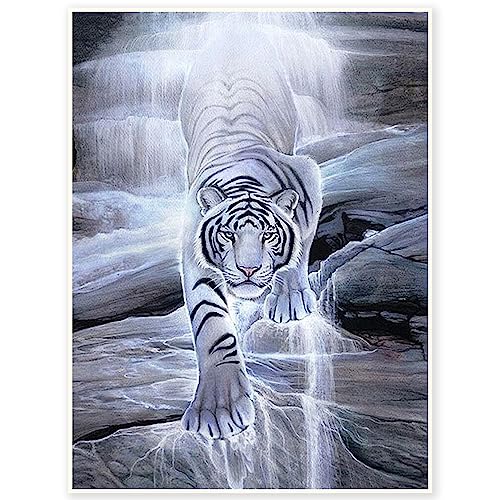 DCIDBEI 40 x 50 CM DIY Diamond Painting Rund, 5D Diamant-Malerei für Erwachsene, Diamant Stickerei Tiere, Originales Geschenk/Haus Wanddekoration/Malen Kunsthandwerk|| Tiger Bergab von DCIDBEI