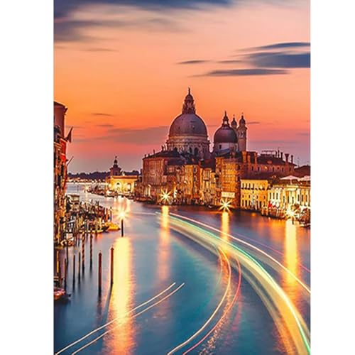 DCIDBEI 40 x 50 cm DIY 5D Diamond Painting Meerlandschaft, Perintur Diamant Sonnenuntergang, Stickerei-Set für Stadt, Puzzle, runder Diamant, Wanddekoration, Wohnzimmer, Eingang, Geschenk Party von DCIDBEI