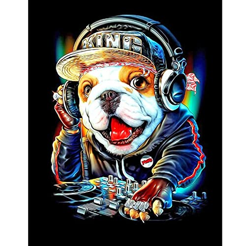 DCIDBEI 40 x 50 cm Diamant Malerei DJ Bulldogge, DIY Runde Diamond Painting Strass set Tiere Anime Stickerei Kreuzstich Hund Erwachsene Kinder Schlafzimmer Wand Dekoration von DCIDBEI