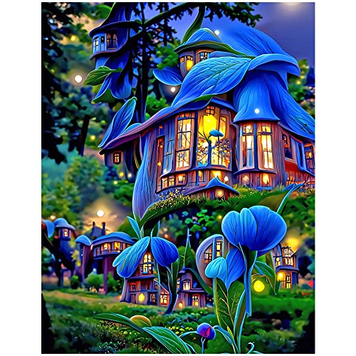 DCIDBEI 40 x 50 cm Märchen Malen Nach Zahlen Quadratisch Kinder Diamond Painting Feenlandschaft für Erwachsene, Geschenk Dekoration für Party,basteln, malen & handarbeiten || Haus der blauen Blumen von DCIDBEI