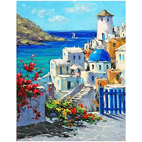 DCIDBEI 40 x 50 cm Santorin Diamond Painting Set quadratisch Square,5D Diamant Malerei Landschaft Meer Strand, Diamond Kunst für Erwachsene und Kinder Handwerk Wanddekoration Deko von DCIDBEI