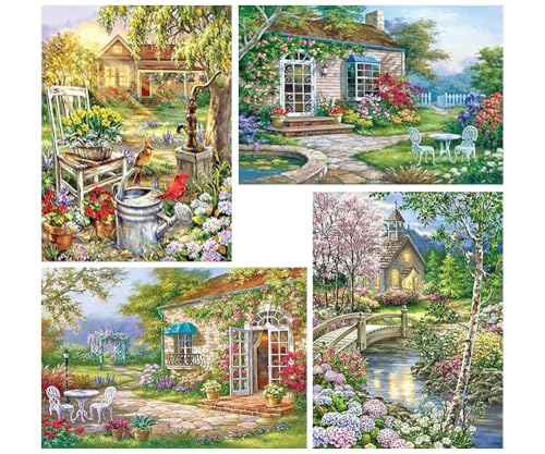 DCIDBEI 40x30CM 4 Stück Diamond Painting Landschaft Frühling, Diamant Painting Bilder Landhaus Kinder, 5D Rund Mosaik Strass Set, DIY Diamond Art für Innenwanddekoration für zu Hause von DCIDBEI