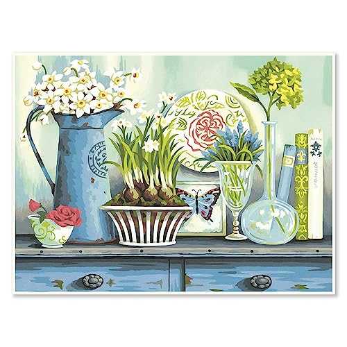 DCIDBEI 40x30CM DIY Diamond Painting Vase auf blauem Tisch, Diamant-Stickerei Set Komplettes, 5D Rund Diamant Malerei Küche, kreative Hobbys Erwachsene, Dekoration für Schlafzimmer Büro von DCIDBEI