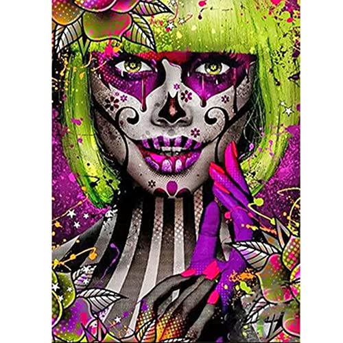 DCIDBEI 40x50CM 5D Diamant-Malset Clown Quadratisch, DIY Square Diamond Painting Totenkopf Kreuzstich Wohnzimmer Schlafzimmer Dekoration Gothic || Frau mit kurzen Haaren von DCIDBEI