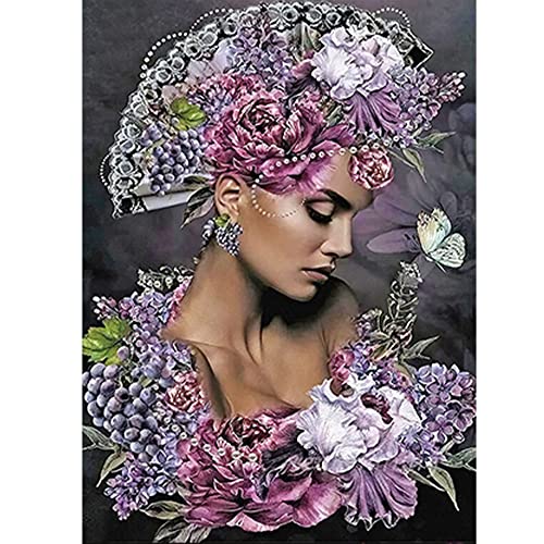 DCIDBEI 40x50CM 5D Diamant-Malset Trauben Elf, DIY Frau Sexy Diamond Painting Strass Full Quadratisch Kreuzstich Wohnzimmer Schlafzimmer Dekoration || lila Blumen-Fee von DCIDBEI