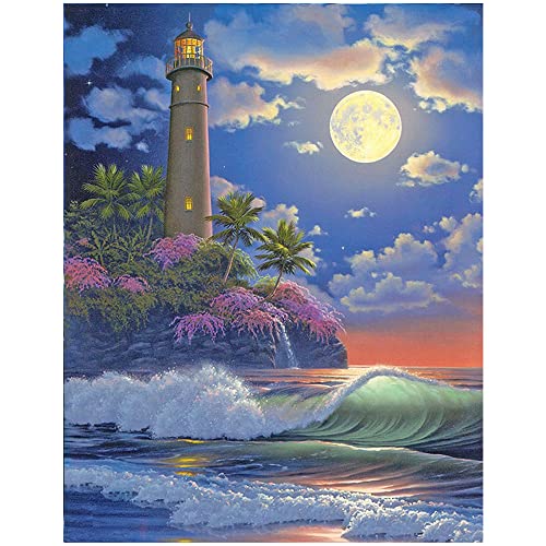 DCIDBEI 40x50cm Diamond Painting Landschaft Meer, Diamant-Malerei,Diamant Painting Kinder, Erwachsene Handwerk Haus Schlafzimmer, Wanddekoration aus Kristall,Leuchtturm im Mondlicht von DCIDBEI