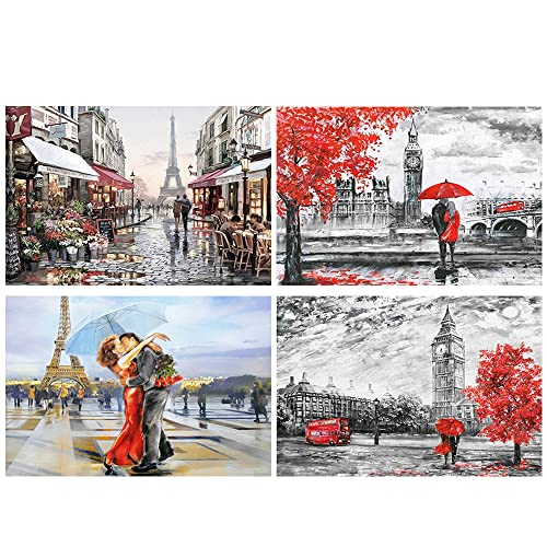 DCIDBEI 4pcs Diamond Painting Landschaft 50x40 cm Diamant Painting Bilder Landschaften Romantisch Malen nach Zahlen Abstrakt Erwachsene Diamond Painting London Diamond Painting Eiffelturm Paris von DCIDBEI