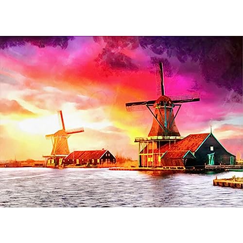 DCIDBEI 50 x 40 CM DIY Diamond Painting Landschaft Aurora, 5D Diamant-Stickerei Windmühle, Diamant Painting Bilder Quadratisch Erwachsene, Wanddekoration für Wohnzimmer und Schlafzimmer von DCIDBEI