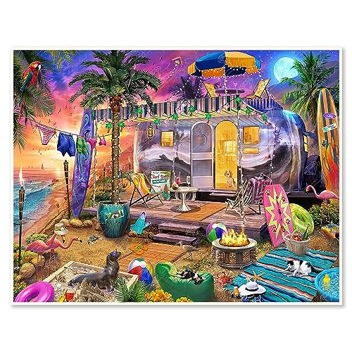 DCIDBEI 50 x 40 cm DIY Diamant Stickerei 5D Landschaft Meer, Diamond Painting Camping Wohnmobil am Strand, Kreative Freizeit Kit Erwachsene/Kristall Handwerk/Wandaufkleber-Dekoration von DCIDBEI