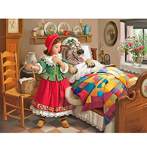 DCIDBEI 50 x 40 cm Diamond Painting Square Drill,Diamant Painting Bilder Rotkäppchen und Oma Wolf, Diamant Stickerei Set Märchen Kinder, Kristall Handwerk Dekoration zu Hause Haus Büro von DCIDBEI