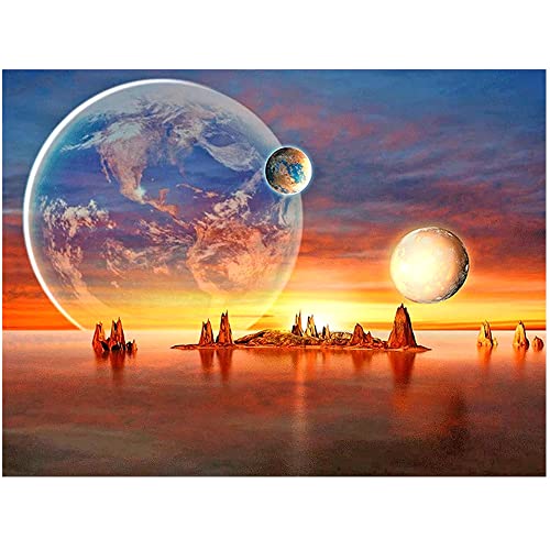 DCIDBEI 50 x 40 cm Malen Nach Zahlen Quadratisch,Diamant Malerei Erwachsene, Diamond Painting Landschaft Sonnenaufgang, Basteln, Malen & Handarbeiten Wanddekoration, Mysteriöser Planet von DCIDBEI