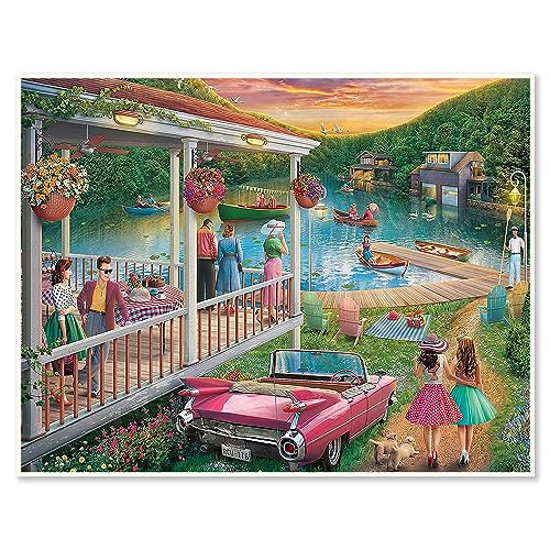 DCIDBEI 50 x 40 cm Runde Diamant Malerei Villa am See, Diamond Painting Landschaft Berge, Leinwand Diamant Reise für Kinder || Dekoration für Wohnzimmer Mosaik Handwerk Erwachsene von DCIDBEI