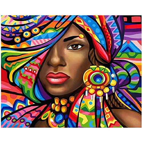 DCIDBEI 50 x 40CM Afrikanisches Frau Diamant malerei Runde Stein, DIY 5d Diamond Painting Set full für Erwachsene Kinder,Diamant-Stickerei Diamond Art Groß für Zuhause Heimdekoration von DCIDBEI