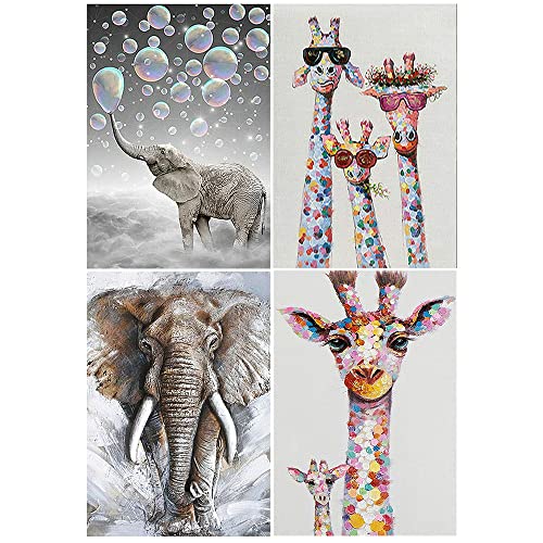 DCIDBEI 5D 4 Pack Diamond Painting Erwachsene 30x40 cm Diamant Painting Bilder Elefant Malen nach Zahlen Elefant Stickerei Set Erwachsene Giraffe Stickerei Diamant Malerei Perlenbilder Kleben Kinder von DCIDBEI