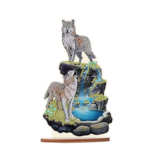 DCIDBEI DIY 5D Diamond Painting Desktop-Dekorationen Diamant malerei Statue für Erwachsene, Kreuzstich Bilder Diamant Kinder, DIY Basteln Geschenk Geburtstag Party || Wolf und Wasserfall von DCIDBEI