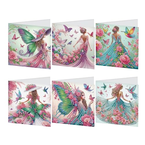 DCIDBEI 8 Stücke 5D Diamant Painting Grußkarten Diamond Painting Grußkarten 5D Diamant Malerei Glückwunschkarten Geschenkkarte Geburtstagskarte Diamond Painting Greeting Cards Elfe Schmetterlignsfee von DCIDBEI