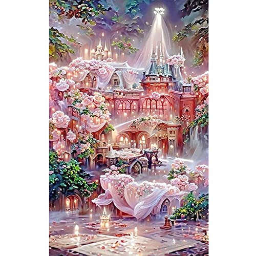 DCIDBEI Ai 3D Diamond Painting Landschaft 40x60cm Set DIY Cross Stitch Stickerei Malerei Kits Malen Nach Zahlen Square Drill Diamond Painting Schloss Landschaft Rose Schloss Hochzeitsschloss von DCIDBEI