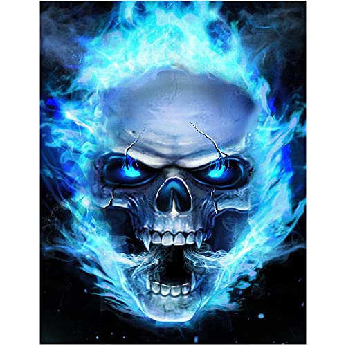 DCIDBEI DIY 5D Runde Diamant Malerei Totenkopf mit Eis Magie,Diamant Painting Bilder Gothik Diamond Painting Kits Dark Manga, Wohnzimmer Schlafzimmer Dekoration Aufkleber-Blau Schädel von DCIDBEI