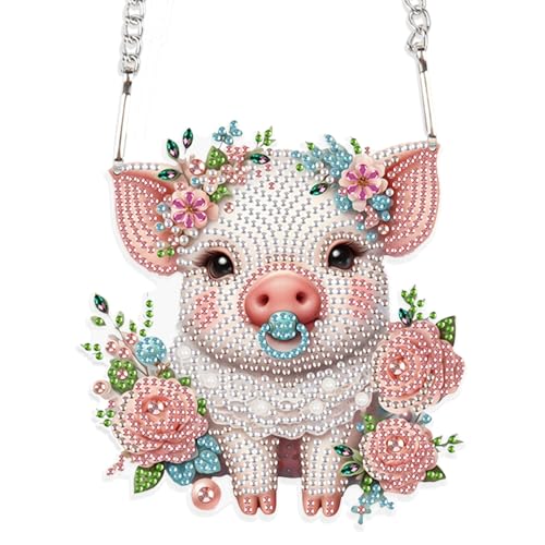 DCIDBEI DIY Diamond Painting Anhänger mit Kette Schwein 15x15cm Diamant Malerei Ornamente Schilder Diamant Painting Kranz Mosaik Dekor Pendant Plakette Haustürschild Wandschild für Anfänger Veranda von DCIDBEI