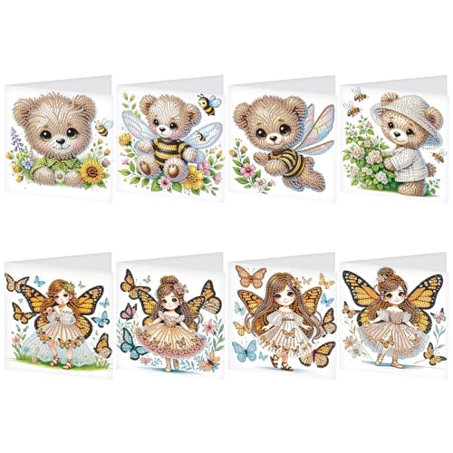 DCIDBEI DIY Diamond Painting Geburtstagskarten Set (8 Stück) Diamant Painting Grußkarten für Glückwunschkarte Klappkarten Malen nach Zahlen Grußkarten für Familie Freunde Panda Schmetterlingsfee von DCIDBEI