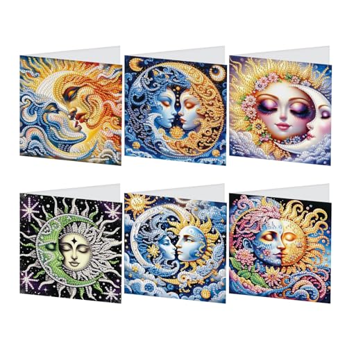 DCIDBEI DIY Diamond Painting Geburtstagskarten Set (8 Stück) Diamant Painting Grußkarten für Glückwunschkarte Klappkarten Malen nach Zahlen Grußkarten für Familie Freunde Sonne und Mond von DCIDBEI