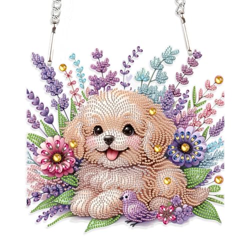 DCIDBEI DIY Weihnachten Diamant Malerei Anhänger Pendant Hund 15x15 cm Diamond Painting Hängen Ornamente mit Kette Diamant Painting Anhänger Haustürschild Wandschild Anfänger Tür Fenster Wand von DCIDBEI