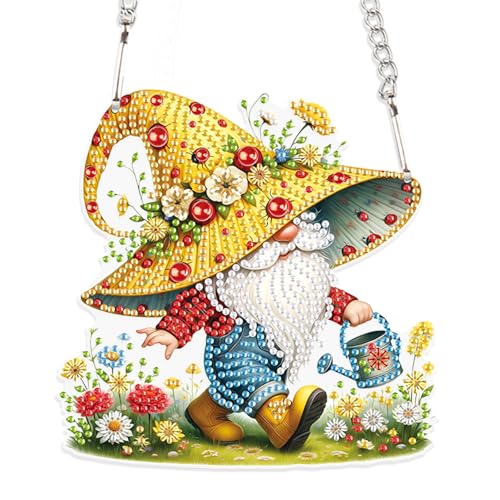 DCIDBEI Diamant Malerei Kranz mit Kette Gnome Traumfänger 15x15cm Diamond Painting Ornamente Schilder Fensteranhänger Diamant Painting Anhänger Pendant Plakette Haustürschild für Veranda Zwerge Gnome von DCIDBEI