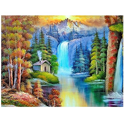 DCIDBEI Diamant Painting Wasserfall 50x40 cm Square Diamond Painting Landschaft Bergsee Wald Diamant Painting Berg Wasserfall Diamond Painting Landschaft Eckige Steine Malen nach Zahlen Wasserfall von DCIDBEI