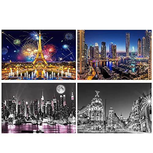 DCIDBEI Diamond Painting 4 Pack 40x50cm Diamant Painting Bilder Landschaften Spanien Diamant Malerei Kits Malen nach Zahlen Diamond Puzzle Landschaft Dubai Diamond Painting Landschaft Paris Eiffelturm von DCIDBEI