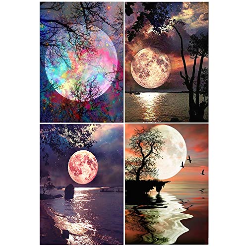 DCIDBEI Diamond Painting 4er Set 30x40 cm Diamond Painting Landschaften und Natur Diamant Painting Mond Diamond Painting See im Mondschein Stickbilder Erwachsene Diamant Painting Bilder Landschaft von DCIDBEI