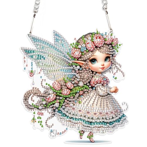 DCIDBEI Diamond Painting Anhänger mit Kett Elfe Fee Angel 15x14cm Diamond Painting Ornamente Schilder Diamant Malerei Anhänger Pendant Plakette Haustürschild Wandschild für Anfänger Wandbehang von DCIDBEI