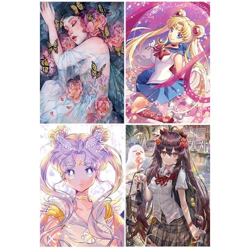 DCIDBEI Diamond Painting Anime 4 Pack 30x40cm Malen nach Zahlen Frau Anime Diamond Painting Japanische Motive Kreuzstich Japan Diamond Painting Girls Diamond Painting Fee Elfe Engel Schmetterlingsfee von DCIDBEI