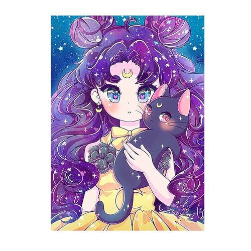 DCIDBEI Diamond Painting Anime Katze 30x40 cm Mädchen Perlen Bilder Diamant Painting Mädchen mit Katze Bilder Glitzer Mädchen Diamond Painting Mädchen mit Katze Diamant Painting Bilder Halloween von DCIDBEI