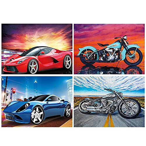 DCIDBEI Diamond Painting Auto 40x30 cm Malen nach Zahlen 4er Set 5D Diamant Painting Bilder DIY Diamond Painting Motorrad Puzzle Strass Mosaikherstellung Bastelset Erwachsene Craft Buddy Crystal Art von DCIDBEI