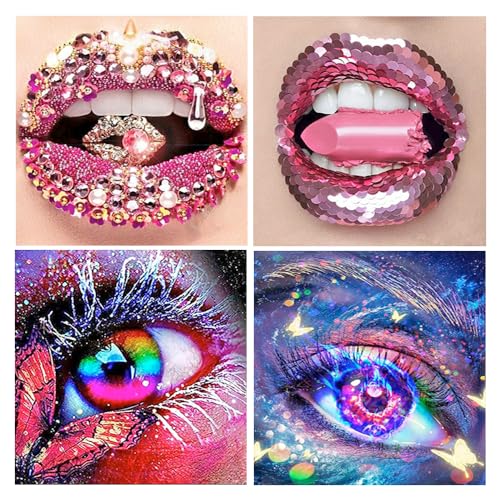 DCIDBEI Diamond Painting Buntes Auge 4er Set 30x30 cm Diamant Painting Bilder Auge Diamond Painting Auge Diamond Painting Lippen Diamond Painting Erwachsene Glitzer Diamond Painting Augen Neon von DCIDBEI