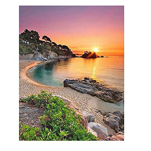 DCIDBEI Diamond Painting Erwachsene Eckige Steine Strand 40x50cm Diamant Painting Bilder Strand Meer Square Diamond Painting Sonnenuntergang Strand Kreuzstichset Malen nach Zahlen Strand Puzzle von DCIDBEI