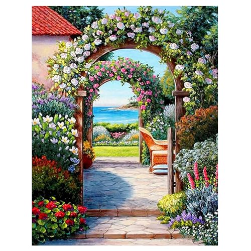 DCIDBEI Diamond Painting Garten Landschaft 40x50 cm Diamond Painting Haus mit Garten Diamond Painting Garten Diamond Painting Erwachsene Garten Diamond Painting Erwachsene Runde Steine Blumen von DCIDBEI