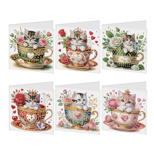 DCIDBEI Diamond Painting Geburtstagskarte Diamond Painting Karten 8 Stück DIY Diamant Painting Glückwunschkarten Geschenkkarte Malen nach Zahlen Geburtstag Karte Katze Schlafen von DCIDBEI