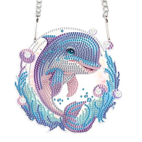 DCIDBEI Diamond Painting Kranz mit Kette Delfin 15x15cm Diamond Painting Ornamente Schilder Diamant Painting Anhänger Hängekette Diamant Malerei Anhänger Pendant Plakette Wandschild Haustürschild von DCIDBEI