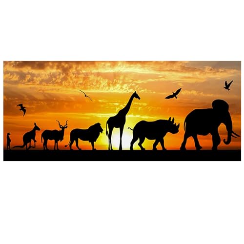 DCIDBEI Diamond Painting Landscape and Animals 110 x 50 cm Diamond Painting Landscapes and Nature Africa Diamond Painting Sunset Picture Africa Painting by Numbers Animals Elephant Rhino Giraffe Lion von DCIDBEI