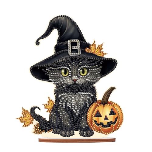 DCIDBEI Diamond Painting Ornamente Katze Kürbis 13x20cm Diamant Malerei Tischdeko Halloween Diamant Painting Tisch Deko Katze Malen nach Zahlen Ornament Stickbilder Erwachsene Anfänger Geschenk von DCIDBEI