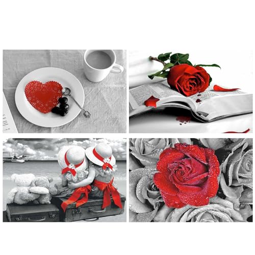 DCIDBEI Diamond Painting Rosen Buch 4 Pack 40x30 cm Diamond Painting Kinder Mädchen Malen nach Zahlen Rose Diamant Painting Rose Diamond Painting Rose Rot Stickbild Kreuzstich Erwachsene von DCIDBEI