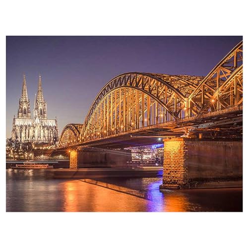 DCIDBEI Diamond Painting Runde Steine Brücke 50x40cm Diamond Painting Kölner Skyline Diamant Painting Bilder Kölner Dom Diamant Painting Bilder Brücken Diamond Painting Landschaft Erwachsene von DCIDBEI