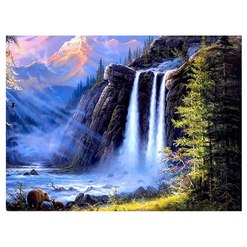 DCIDBEI Diamond Painting Runde Steine Landschaft 50x40 cm Diamond Painting Wasserfall Groß Diamond Painting Erwachsene Landschaften Wald Diamant Painting Bilder Wasserfall Bilder Erwachsene von DCIDBEI