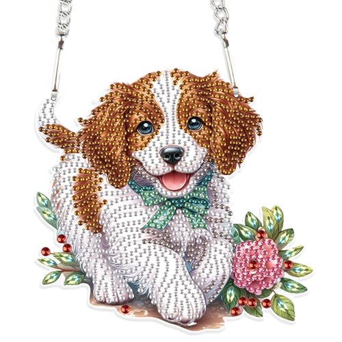 DCIDBEI Diamond Painting Schilder mit Kette Hund Tiere 15x15cm Diamant Malerei Kranz Set mit Hängekette Diamond Painting Ornamente Mosaik Strass Kristall Anhänger Pendant Plakette Fee für Wand Eingang von DCIDBEI