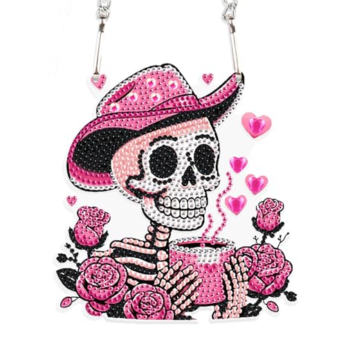 DCIDBEI Diamond Painting Schilder mit Kette Skull 15x15cm Diamant Painting Anhänger Totenkopf Diamond Painting Ornamente Diamant Malerei Pendant Plakette Haustürschild Wandschild Schädel für Anfänger von DCIDBEI