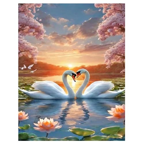 DCIDBEI Diamond Painting Schwanenpaar 40x50cm Diamant Painting Bilder Schwan Diamant Malerei Malen nach Zahlen Schwan Basteln Erwachsene Strasssteine Leinwand Aufkleber Gemälde Landschaft und Natur von DCIDBEI