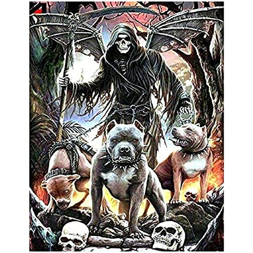 DCIDBEI Diamond Painting Skull Schädel Totenkopf Hölle, Diamant-Malerei Hund Zerberus,Diamant Painting Dark Gotik Horror für Kinder, Erwachsene Handwerk Haus Schlafzimmer, 40 x 50 cm von DCIDBEI