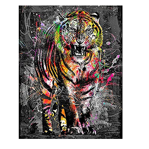 DCIDBEI Diamond Painting Tiger Bunt 40x50cm Diamond Painting Tiger Universum Diamant Painting Bilder Tiere Stickbilder Vorgedruckt Kreuzstich Tiere Diamond Painting Tiger Neonfarben Pop Art von DCIDBEI